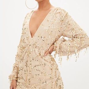 Gold plunge sequin dress
